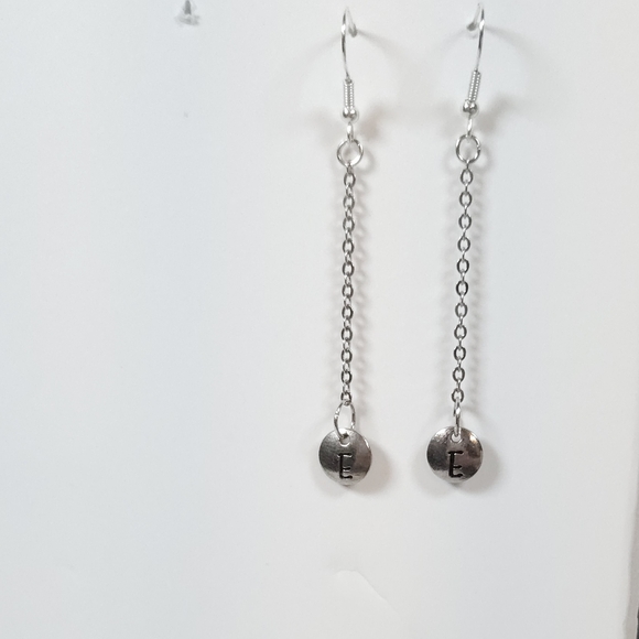 Handmade Silver Letter Charm & Chain Dangle Earrings Personalized Initial Letter - Picture 4 of 10